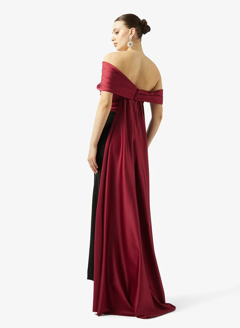 Akadia Fashion SPECIAL SHOULDER DESIGN SATIN DRESS